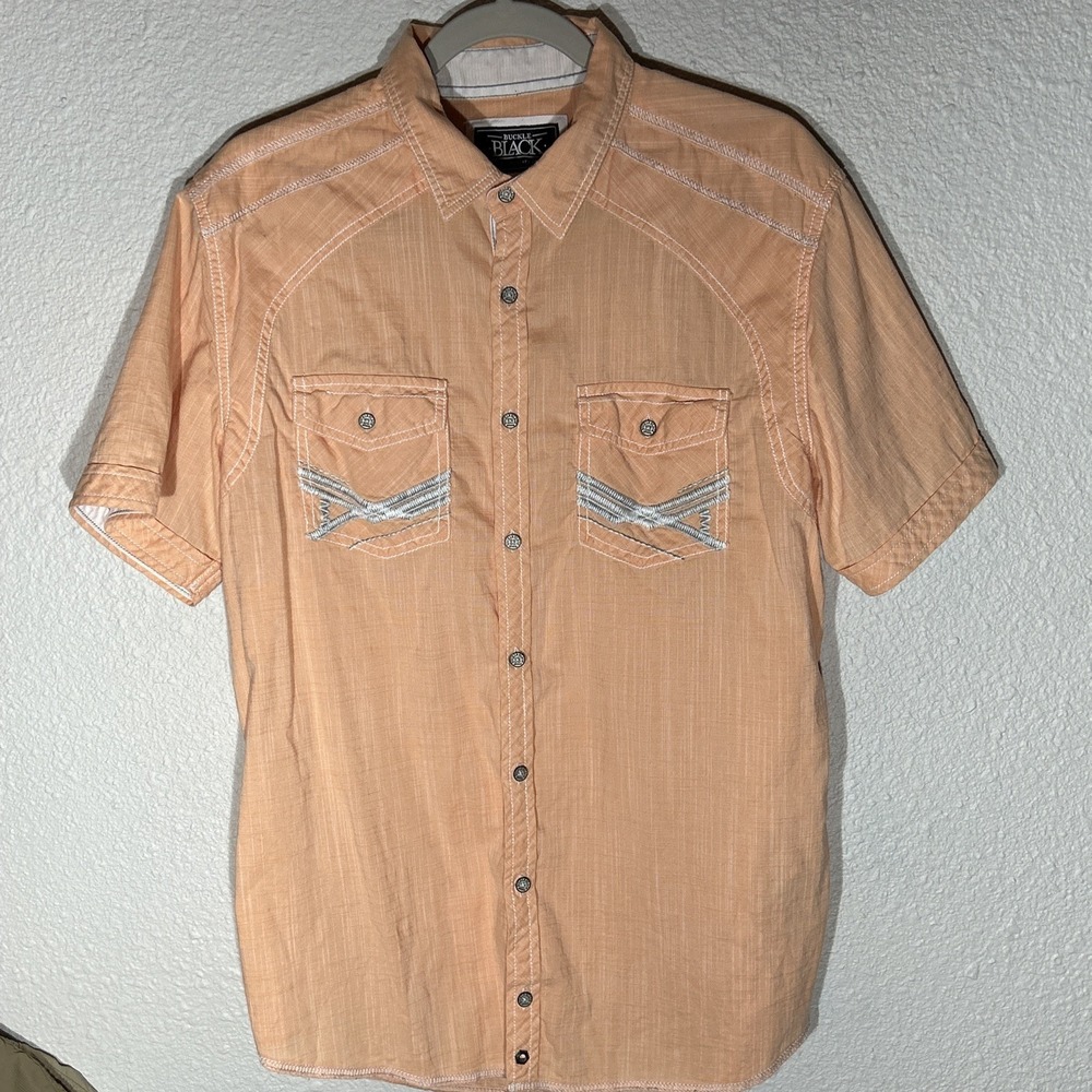 BKE Buckle Black Men's Standard Fit Large Button Up Peach Western Rodeo Shirt